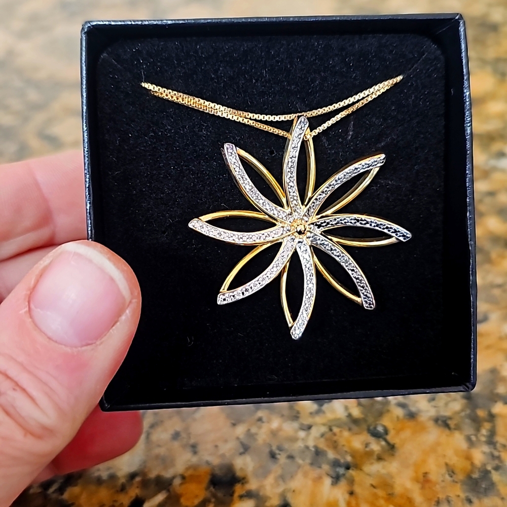 Technibond rhodium plated sterling silver flower necklace